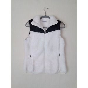 Columbia Womens Vest Sz M Full‎ Zip Sherpa Fleece Lined White Black Color block